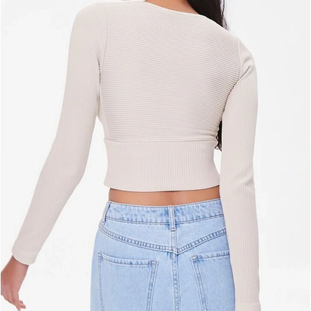 Forever 21 Beige Ribbed Surplice Crop Top - Picture 2 of 5